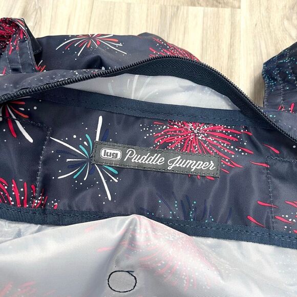 Lug Tote Women’s OS Navy Blue Fireworks Print Puddle Jumper Lightweight Packable - Picture 7 of 9